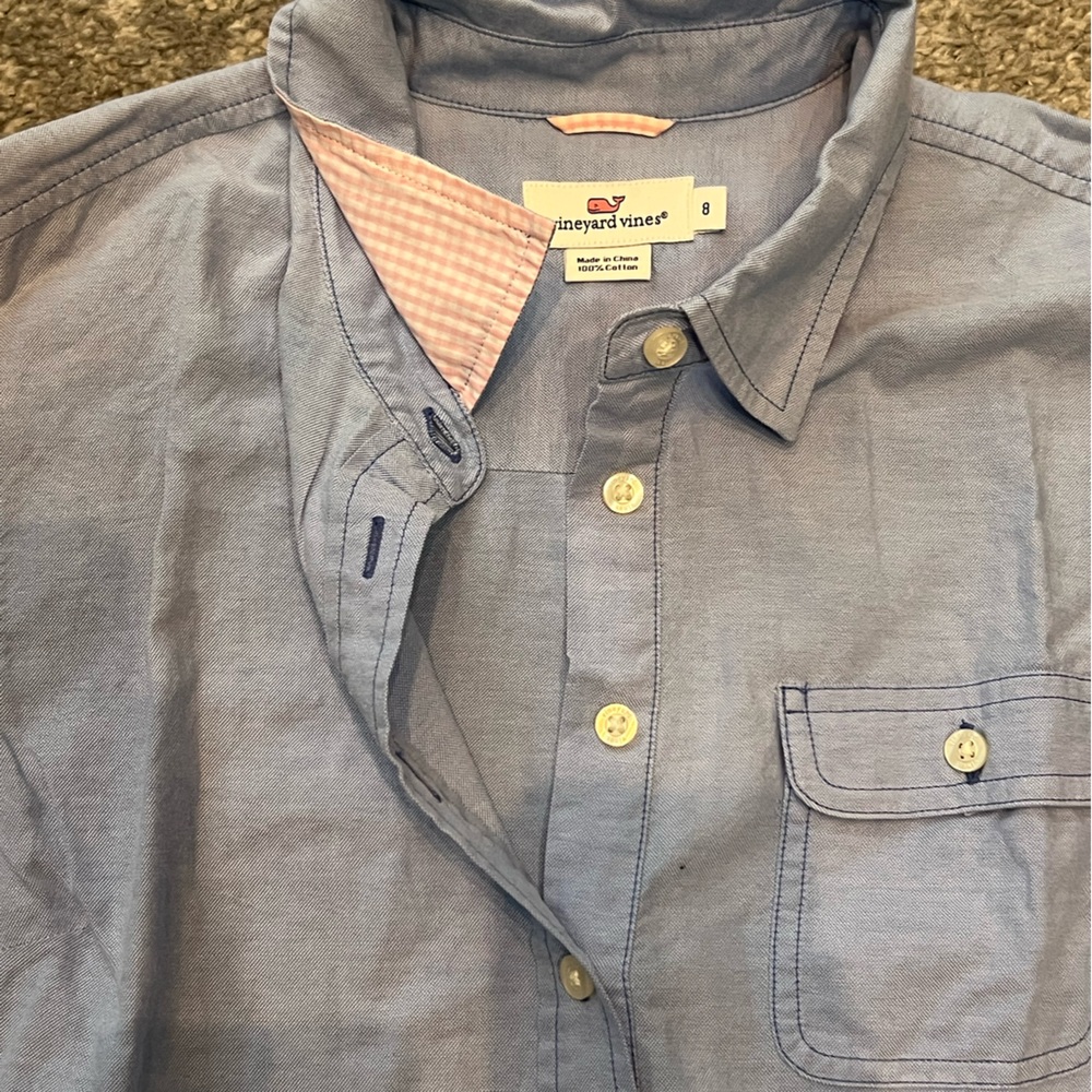Vineyard Vines chambray button down with pink accents